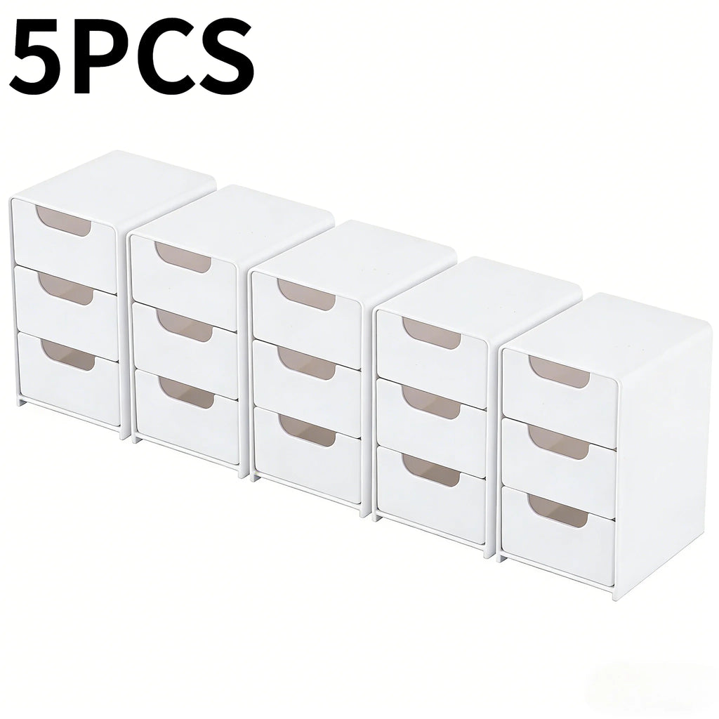 Multi-functional Drawer-style Storage Box 3-Tier Desktop Cosmetic Jewelry Organizer Office Snack Storage Box Portable Cabinet