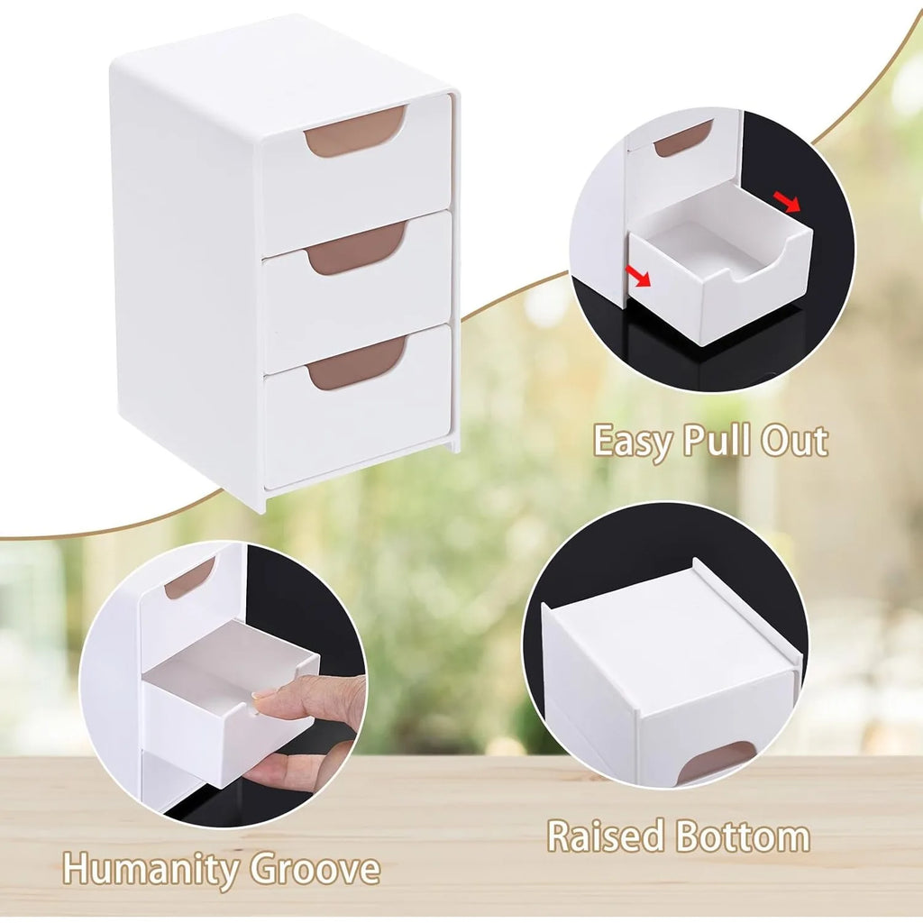 Multi-functional Drawer-style Storage Box 3-Tier Desktop Cosmetic Jewelry Organizer Office Snack Storage Box Portable Cabinet