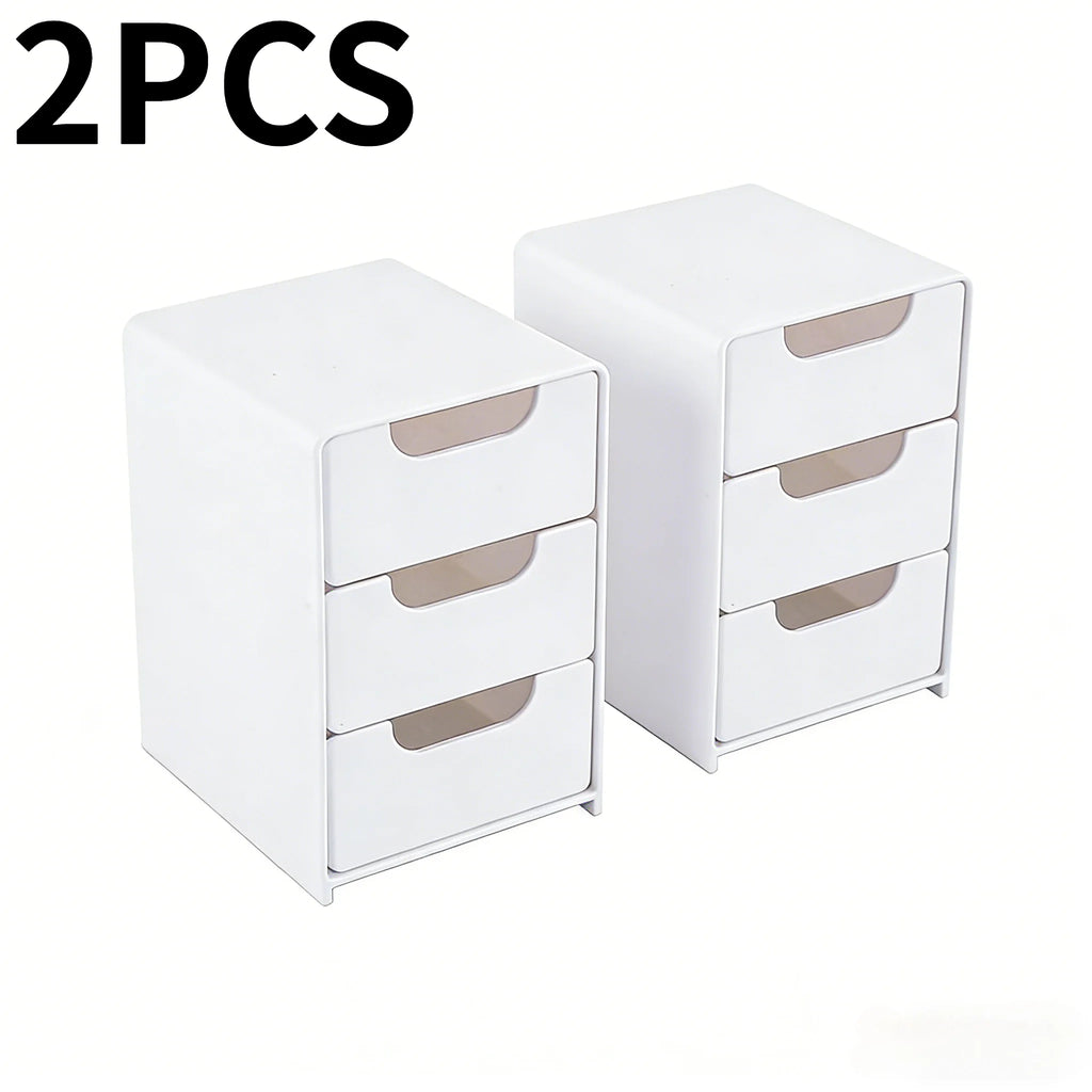 Multi-functional Drawer-style Storage Box 3-Tier Desktop Cosmetic Jewelry Organizer Office Snack Storage Box Portable Cabinet